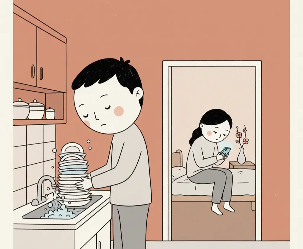 Vợ ăn xong vào thẳng phòng, để khách dọn dẹp